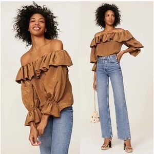 Misa Los Angeles Mischa Off the Shoulder Top in Antique Gold Size Large